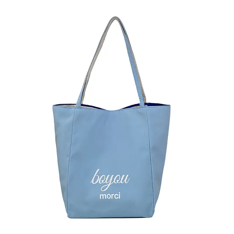 Striped Canvas Tote Bag Blue Red Large Capacity - Image 2