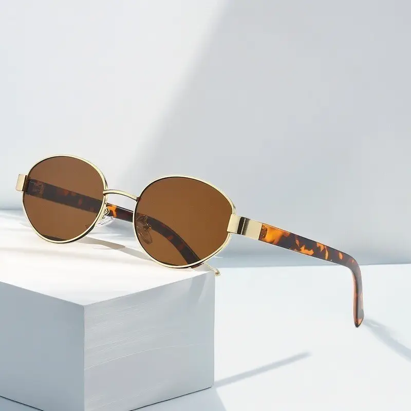 Fashionable Metal Oval Sunglasses for Women