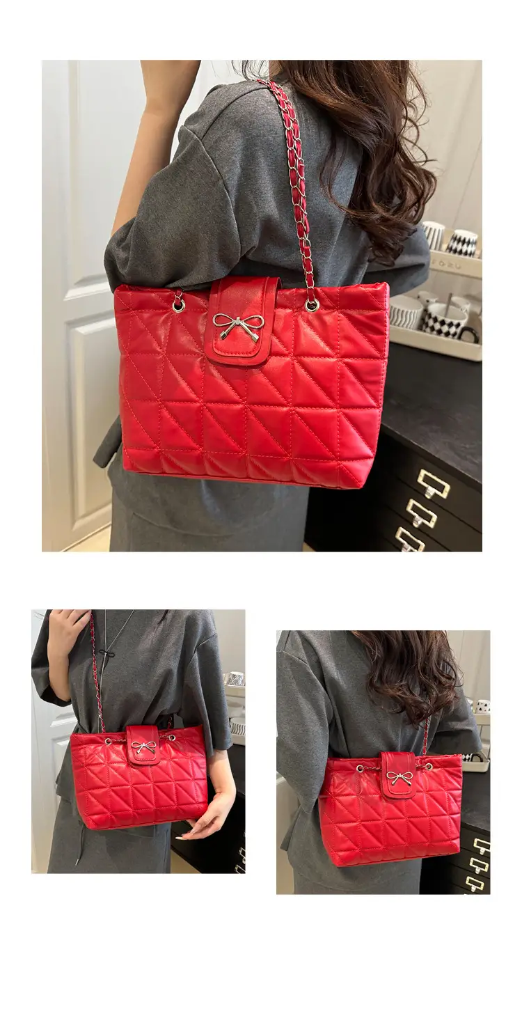 Red Rhombus Chain Shoulder Bag Large Capacity Tote — feature 12