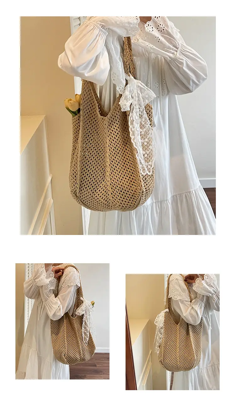 Knitted Woven Beach Bag Large Capacity Summer Seaside — feature 15