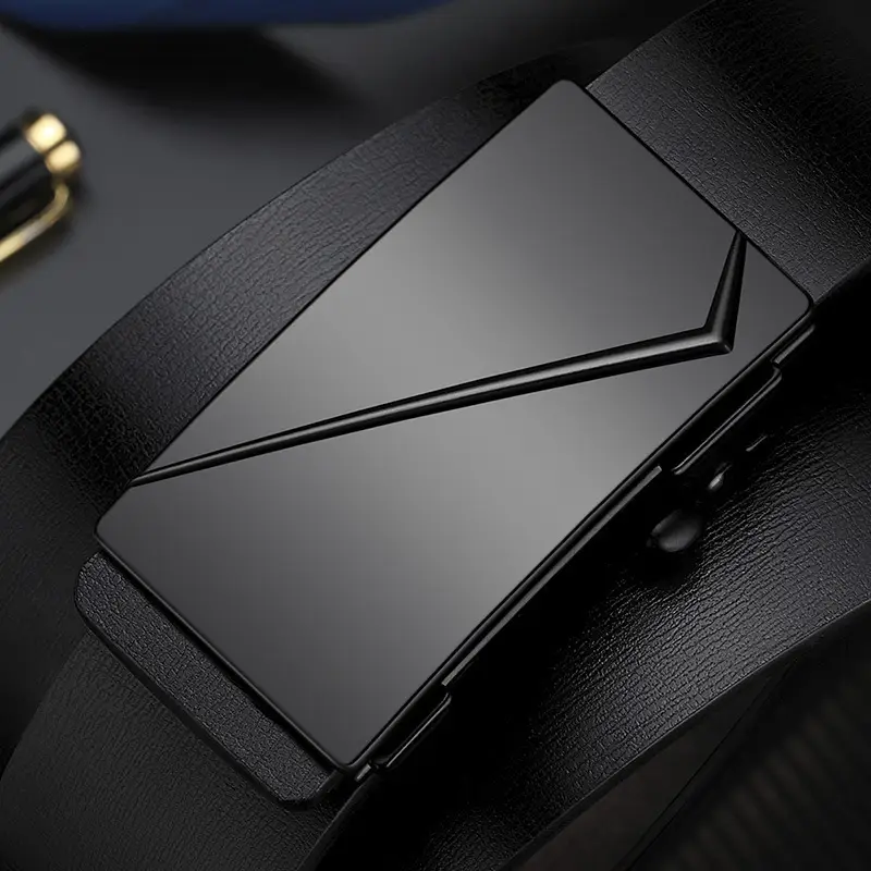 Men's Black Genuine Leather Belt with Automatic Buckle