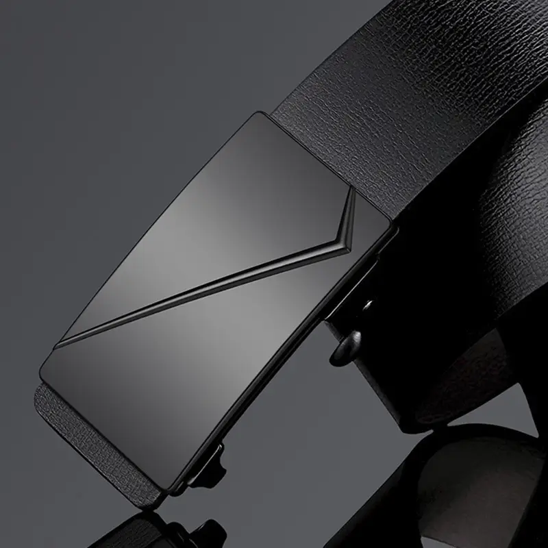 Men's Black Genuine Leather Belt with Automatic Buckle