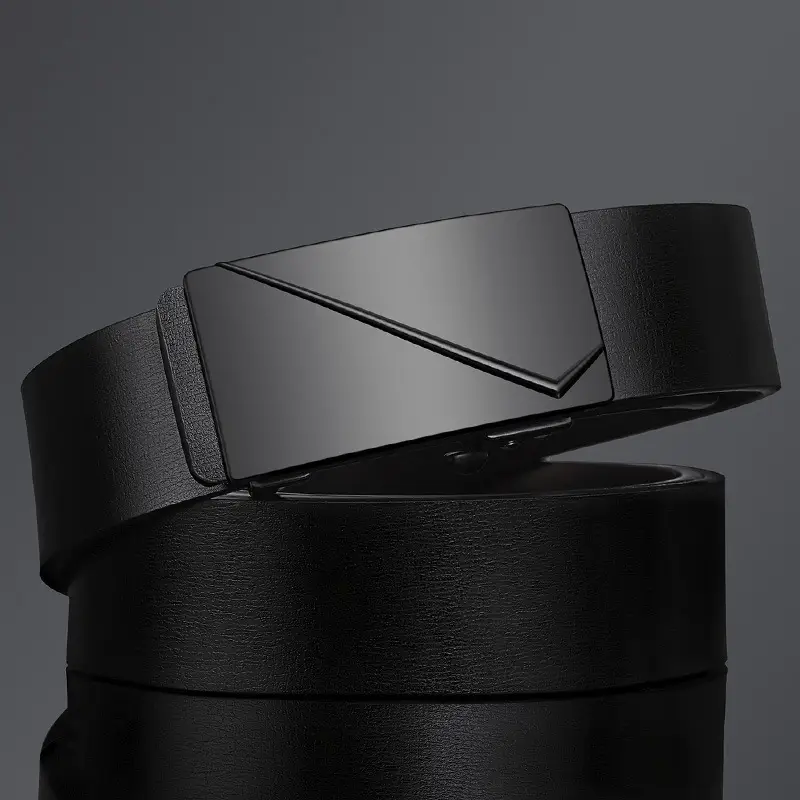 Men's Black Genuine Leather Belt with Automatic Buckle