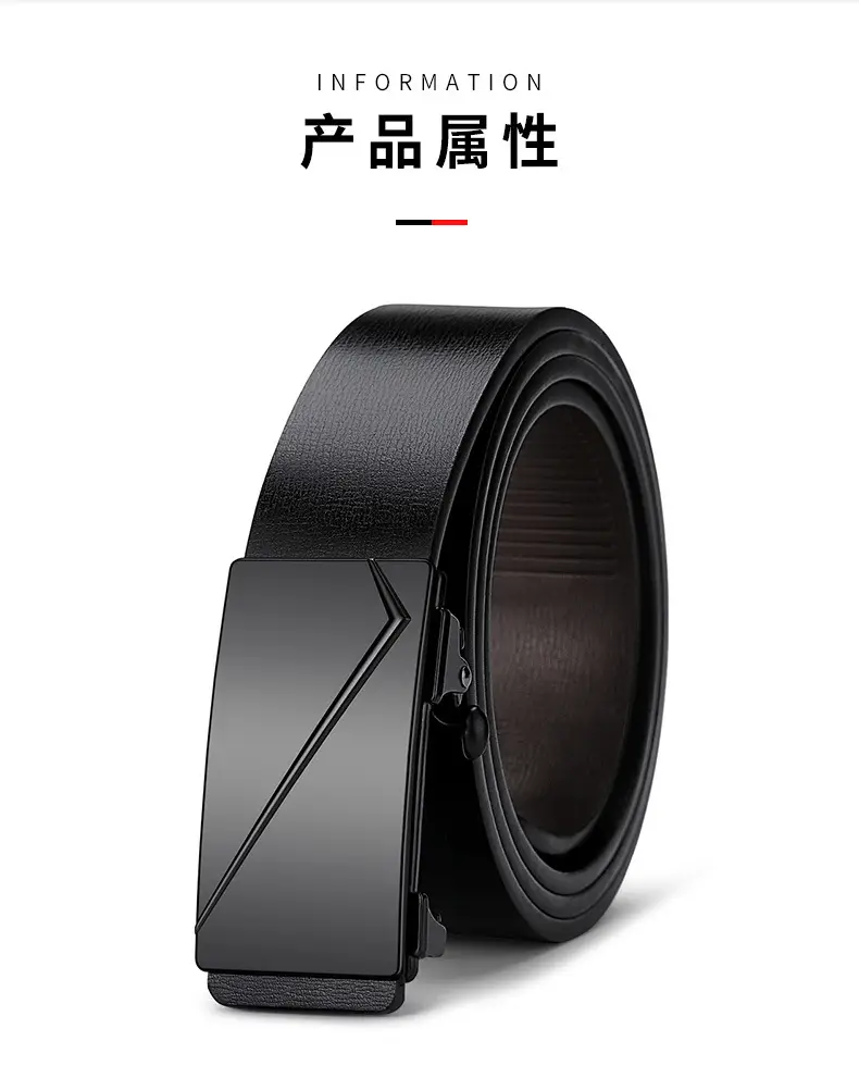 Men's Black Genuine Leather Belt with Automatic Buckle — feature 11