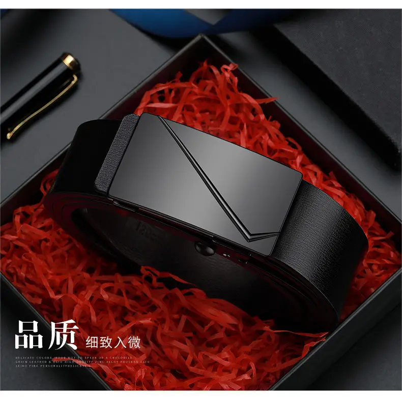 Men's Black Genuine Leather Belt with Automatic Buckle — feature 13