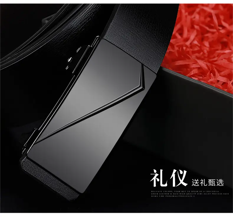 Men's Black Genuine Leather Belt with Automatic Buckle — feature 14