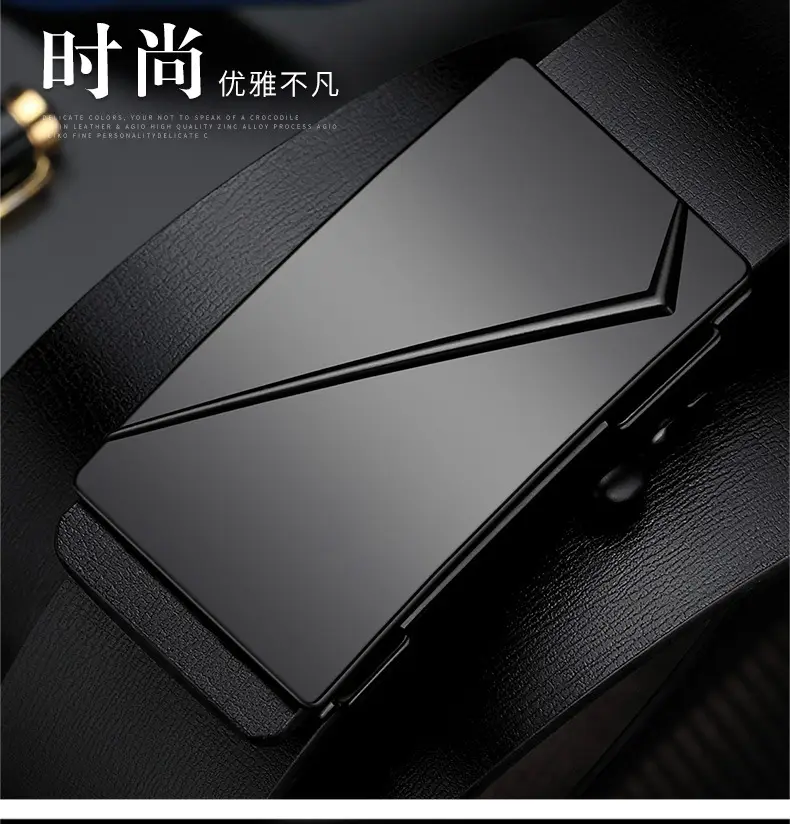 Men's Black Genuine Leather Belt with Automatic Buckle — feature 2