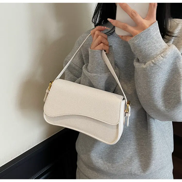 Women's Textured Lychee Shoulder Bag Cream 2026 — feature 26