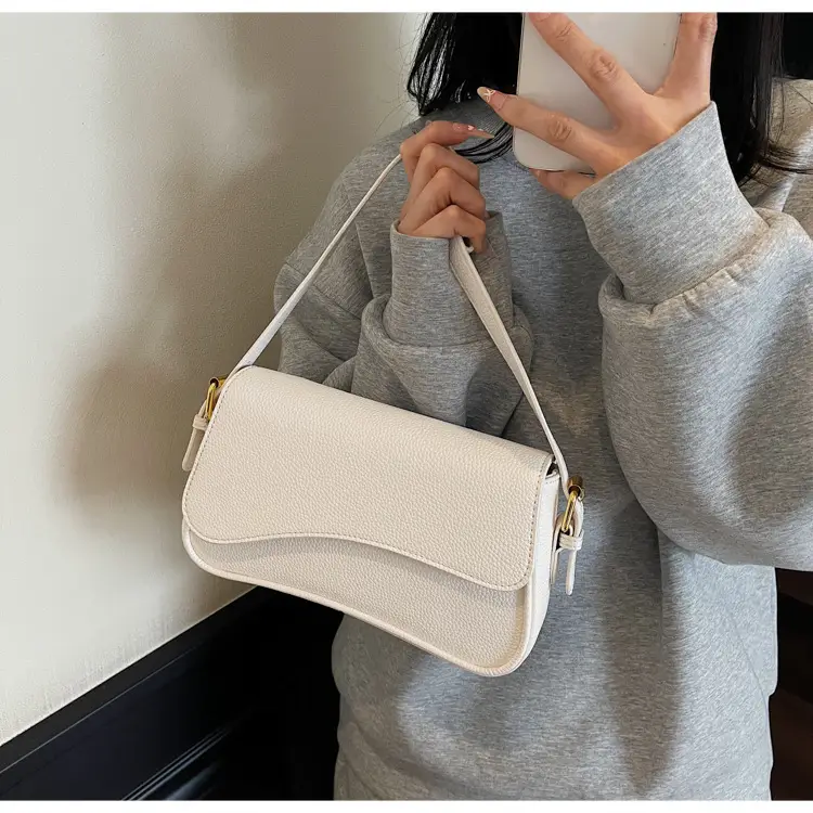 Women's Textured Lychee Shoulder Bag Cream 2026 — feature 27