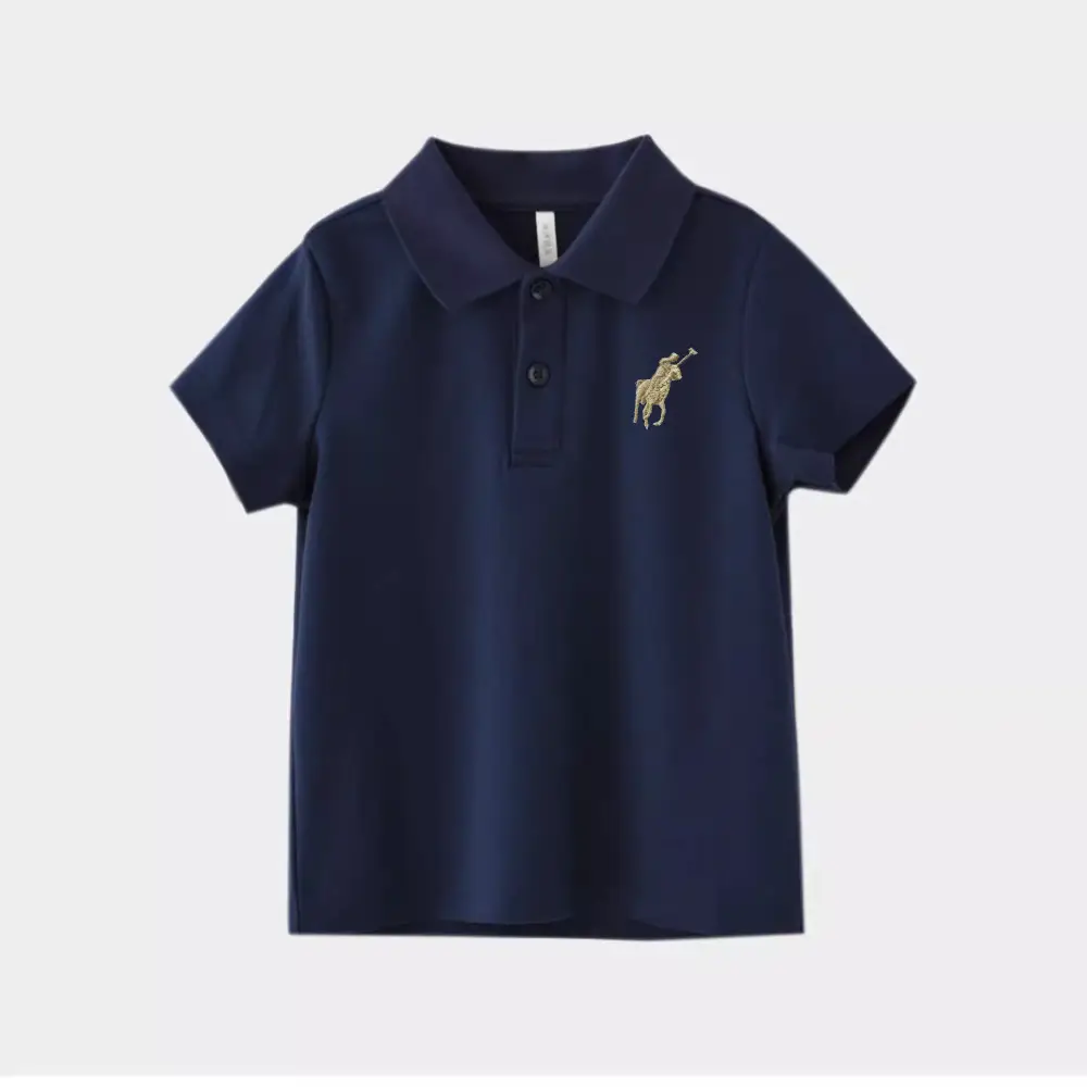 Boys Polo Shirt Navy Blue Medium Large Summer Breathable — feature 1