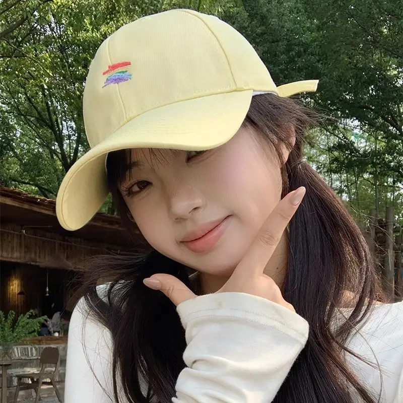 Pink Rainbow Embroidered Baseball Cap for Women