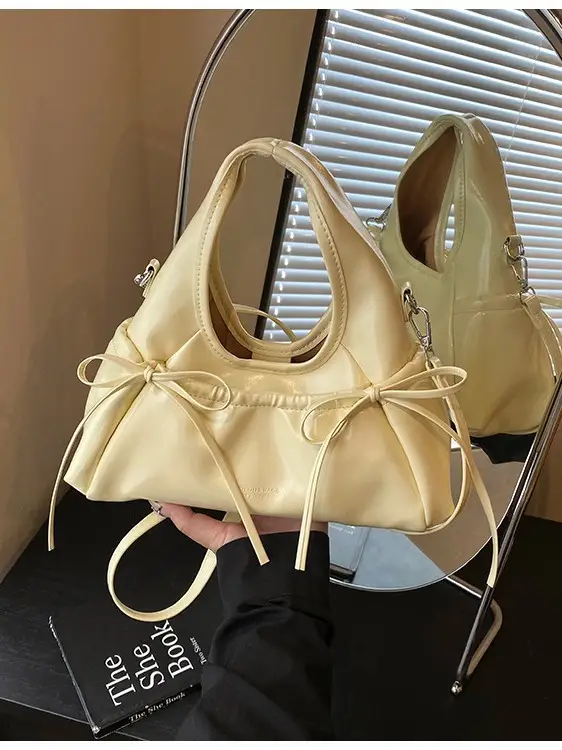 Women's Beige Bow Crossbody Tote Bag 2025 - Image 6