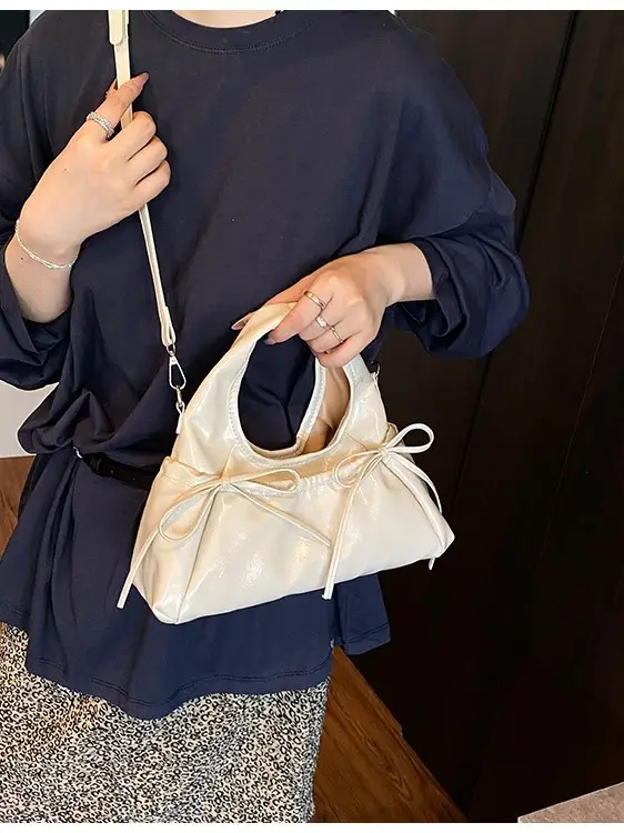 Women's Beige Bow Crossbody Tote Bag 2025 - Image 8