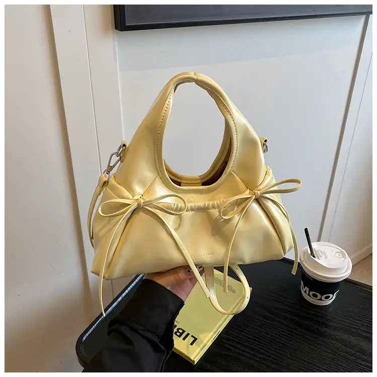 Women's Beige Bow Crossbody Tote Bag 2025 - Image 2