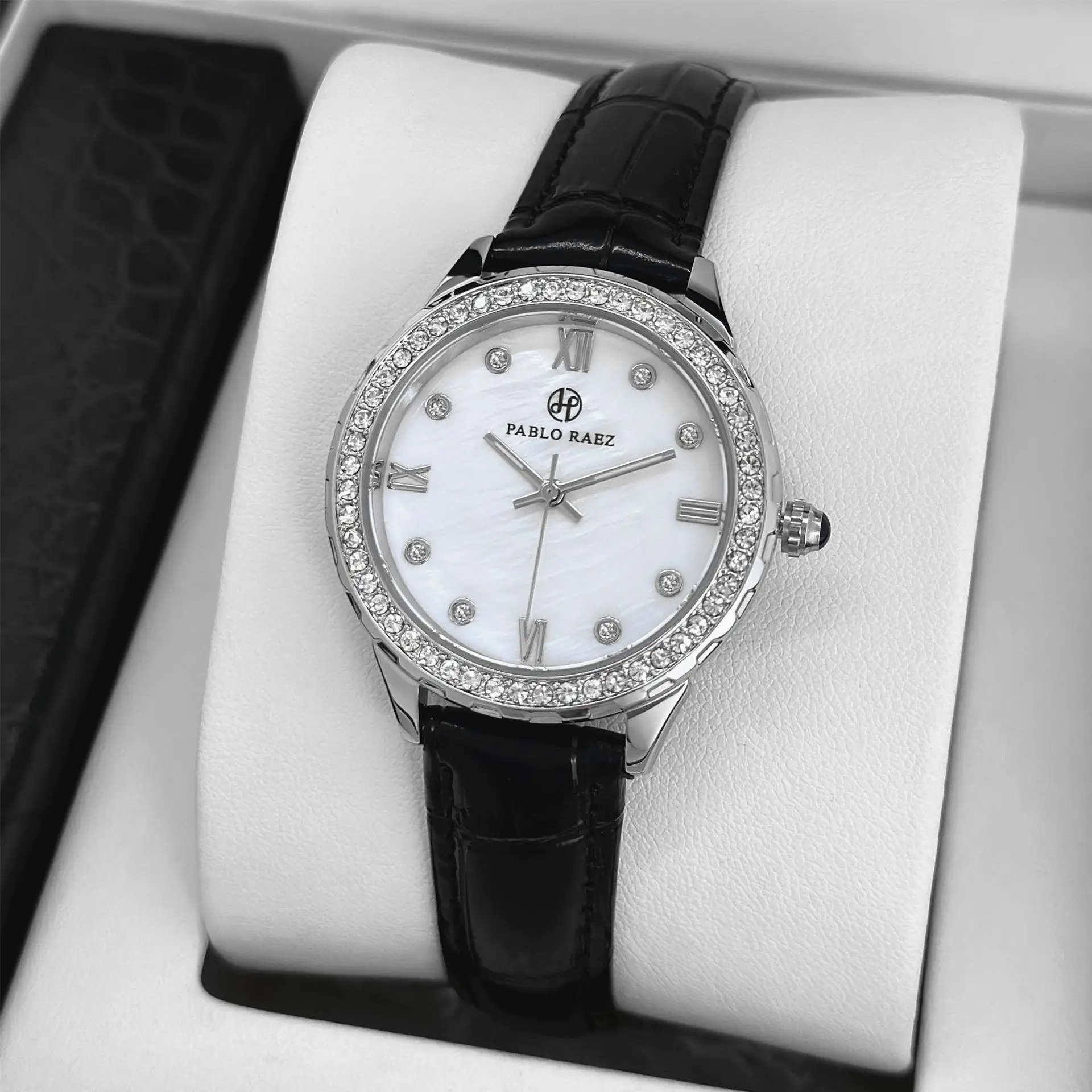 Parrot's Lady Rhinestone Watch Gold Silver Black Strap - Image 2