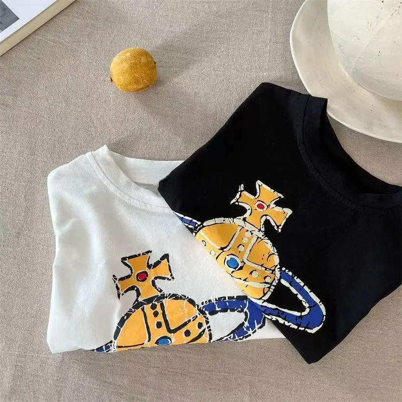 Summer Boys Cartoon Print T-Shirt White Black