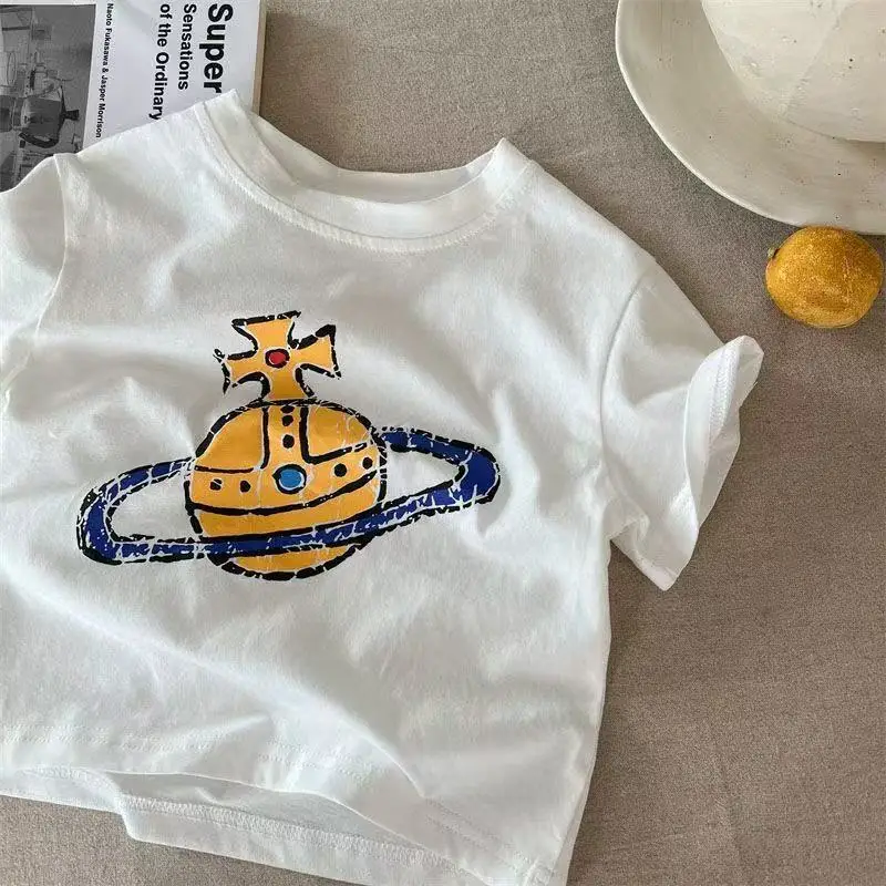 Summer Boys Cartoon Print T-Shirt White Black