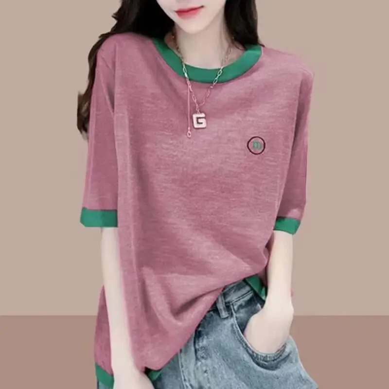 Short-Sleeved Bamboo Cotton T-Shirt for Women 2025 Spring and Summer New Thin Large Size Loose Casual Splicing Half-Sleeved Tops for Women — feature 5