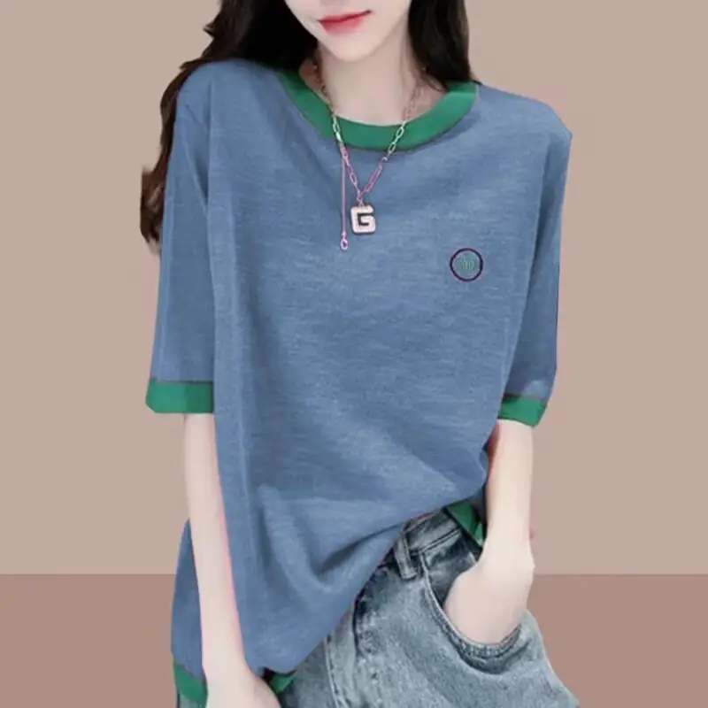 Short-Sleeved Bamboo Cotton T-Shirt for Women 2025 Spring and Summer New Thin Large Size Loose Casual Splicing Half-Sleeved Tops for Women — feature 7