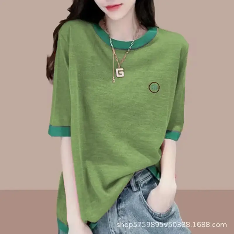 Short-Sleeved Bamboo Cotton T-Shirt for Women 2025 Spring and Summer New Thin Large Size Loose Casual Splicing Half-Sleeved Tops for Women — feature 8