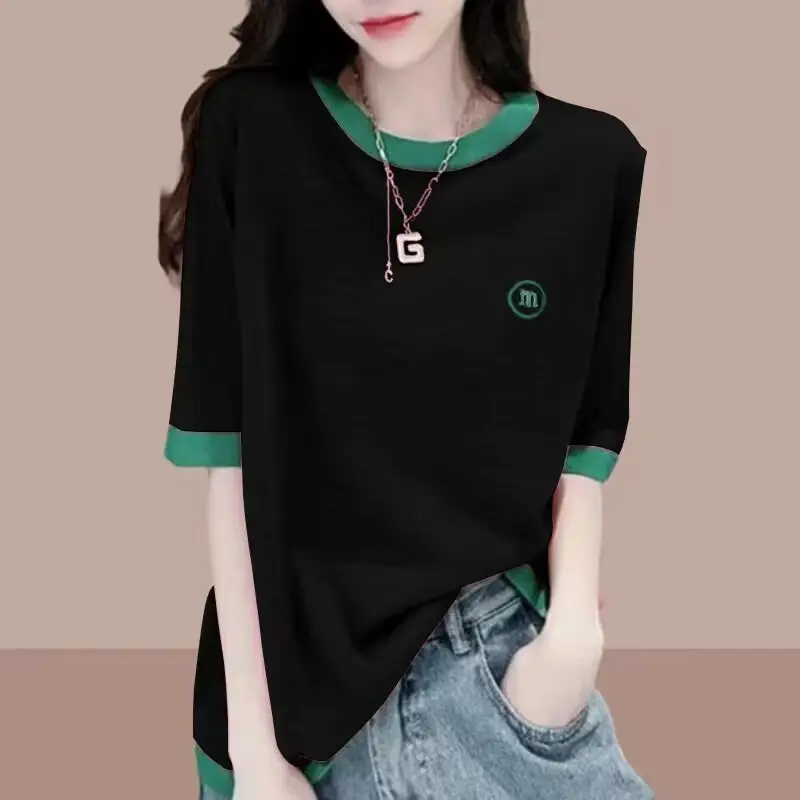 Short-Sleeved Bamboo Cotton T-Shirt for Women 2025 Spring and Summer New Thin Large Size Loose Casual Splicing Half-Sleeved Tops for Women — feature 9