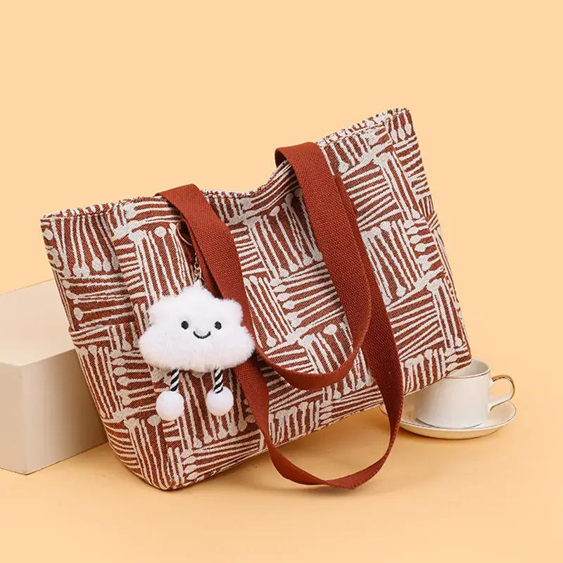 Korean Student Tote Bag with Cute Pom Pom Handle