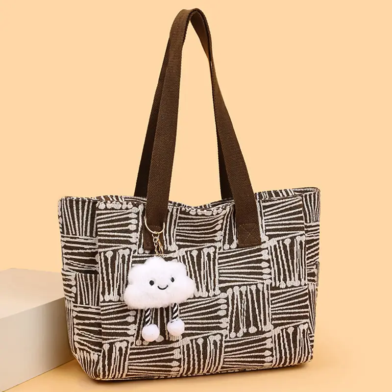 Korean Student Tote Bag with Cute Pom Pom Handle