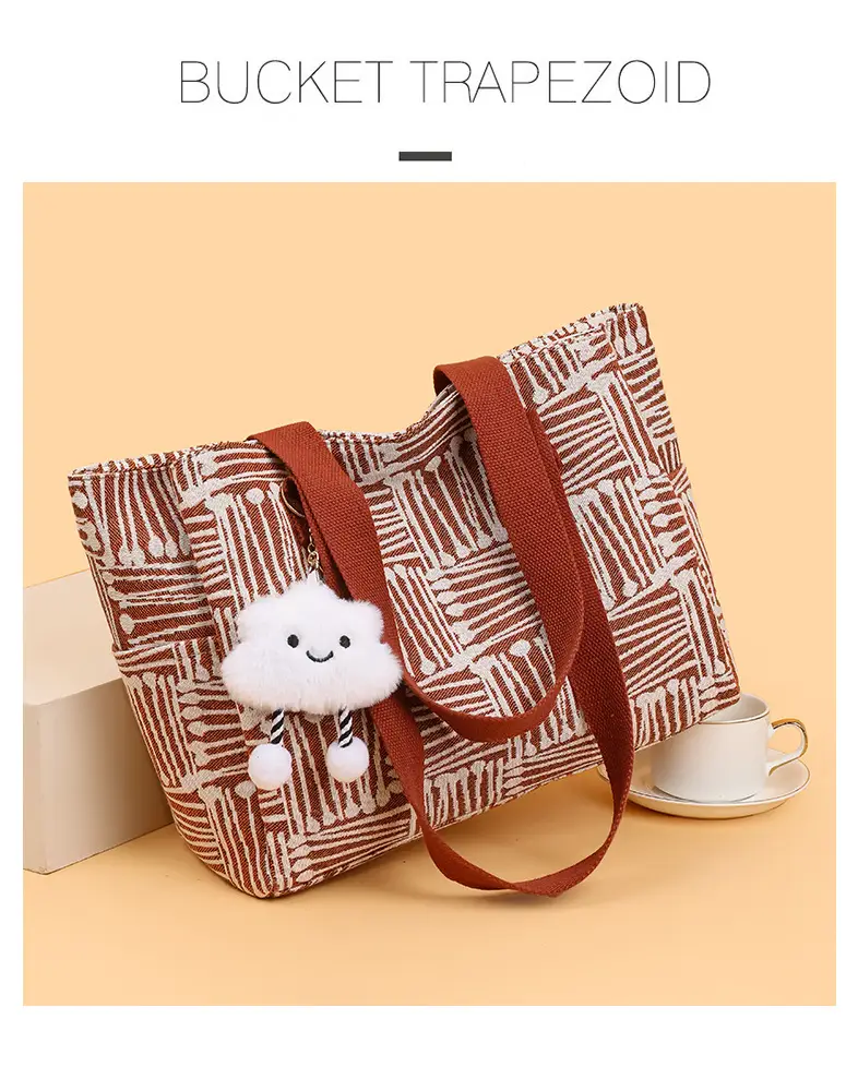 Korean Student Tote Bag with Cute Pom Pom Handle — feature 5