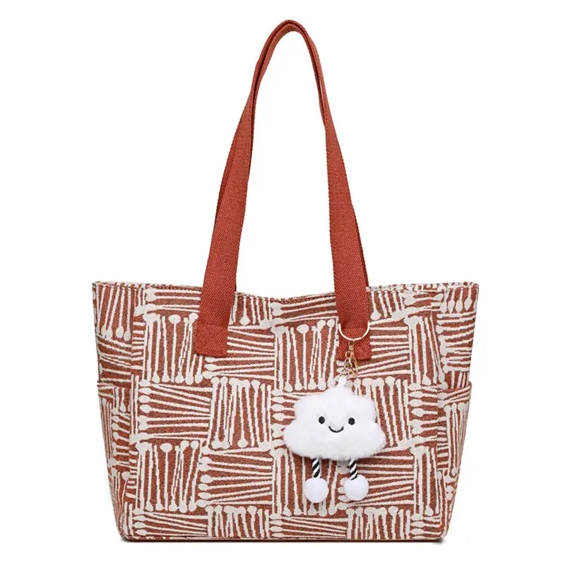 Korean Student Tote Bag with Cute Pom Pom Handle