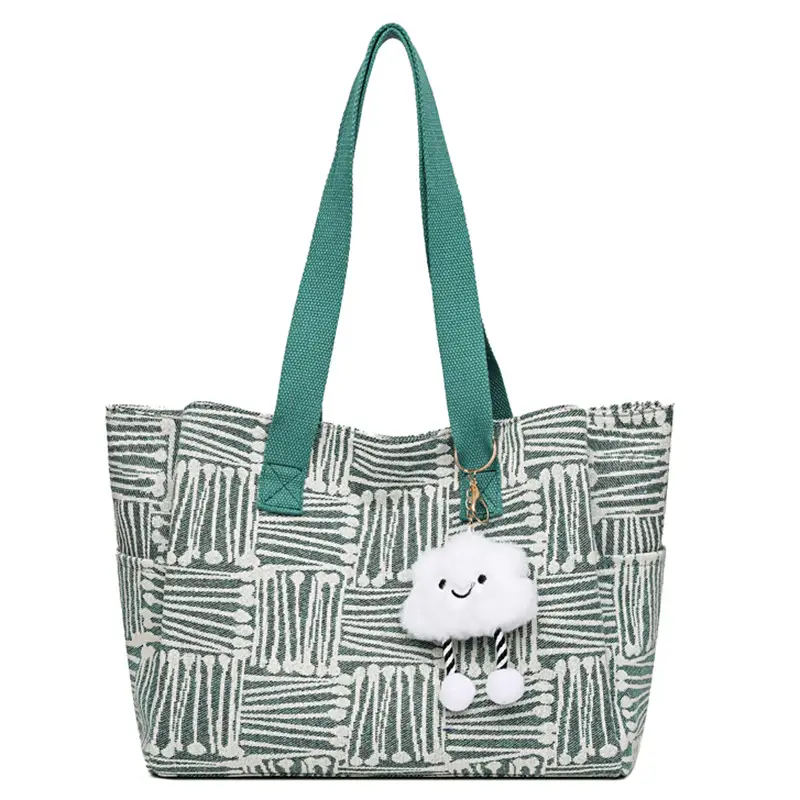 Korean Student Tote Bag with Cute Pom Pom Handle