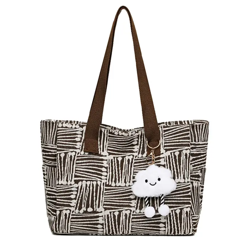 Korean Student Tote Bag with Cute Pom Pom Handle