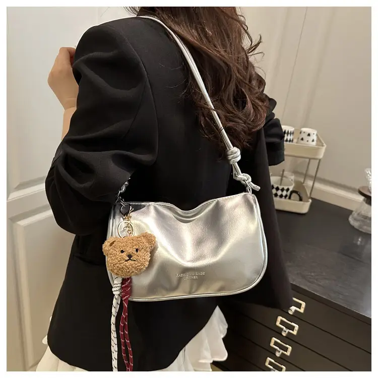 Women's White Crossbody Bag with Teddy Bear Decor — feature 10