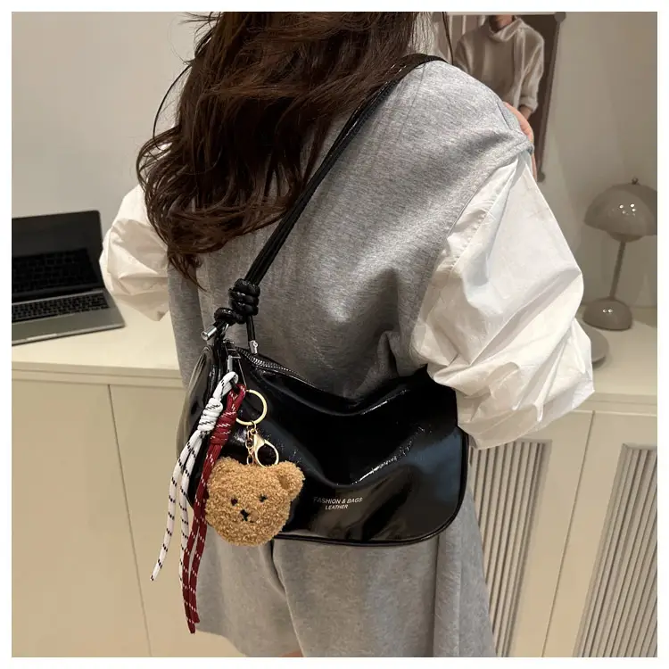 Women's White Crossbody Bag with Teddy Bear Decor — feature 21