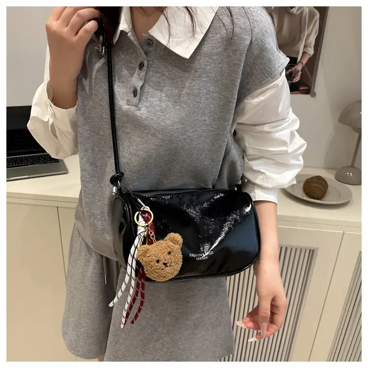 Women's White Crossbody Bag with Teddy Bear Decor — feature 23