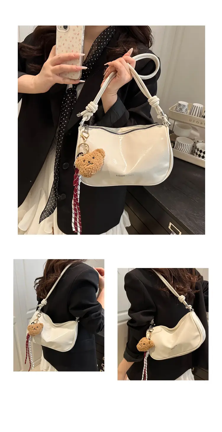Women's White Crossbody Bag with Teddy Bear Decor — feature 27