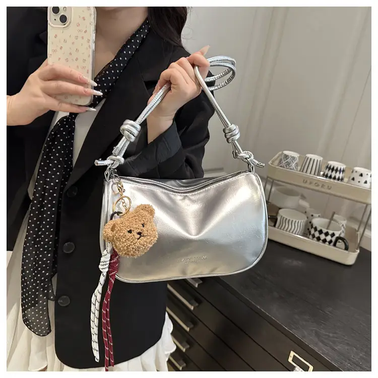 Women's White Crossbody Bag with Teddy Bear Decor — feature 9