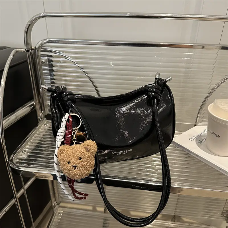 Women's White Crossbody Bag with Teddy Bear Decor - Image 2