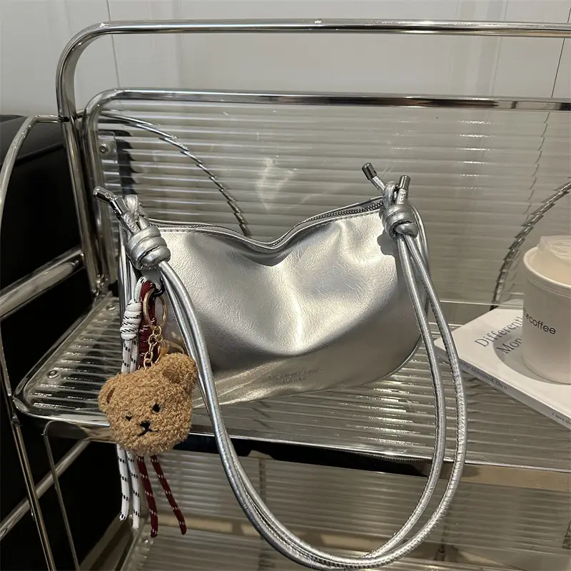 Women's White Crossbody Bag with Teddy Bear Decor - Image 5