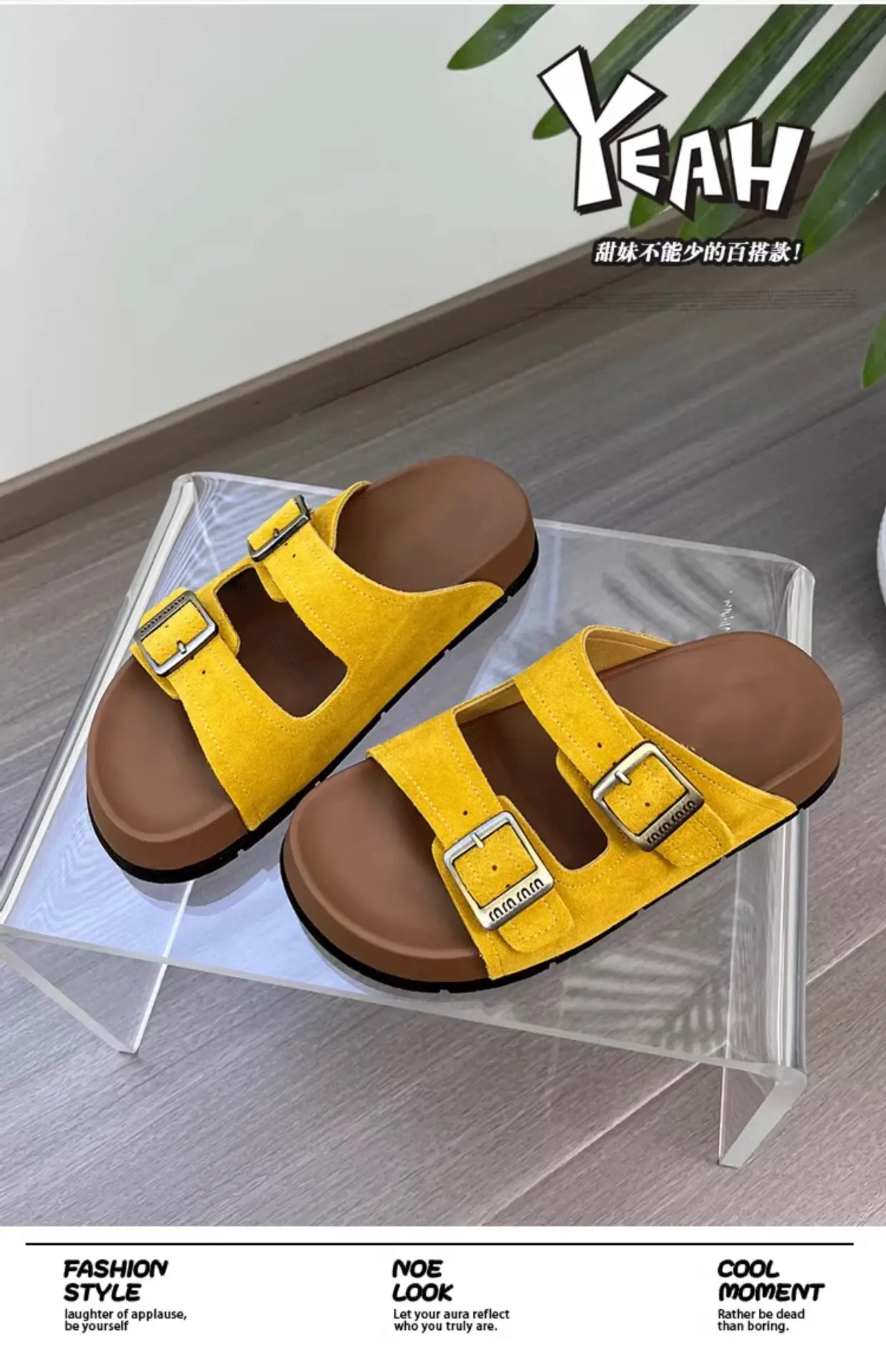 Women's Beige Leather Birkenstock Slippers Summer Flat Sandals — feature 5