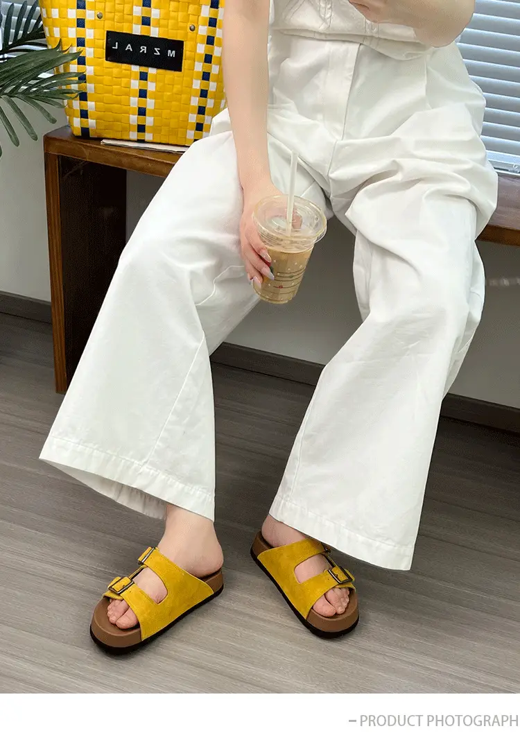 Women's Beige Leather Birkenstock Slippers Summer Flat Sandals — feature 7