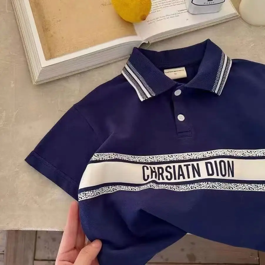 New Kids Blue Polo Shirt Pure Cotton Lapel Top - Image 5