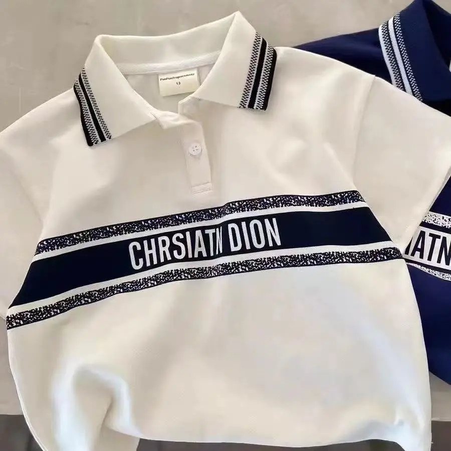 New Kids Blue Polo Shirt Pure Cotton Lapel Top — feature 1