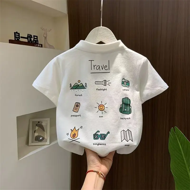 Children's Printed Travel T-Shirt Black Short Sleeve - Image 4