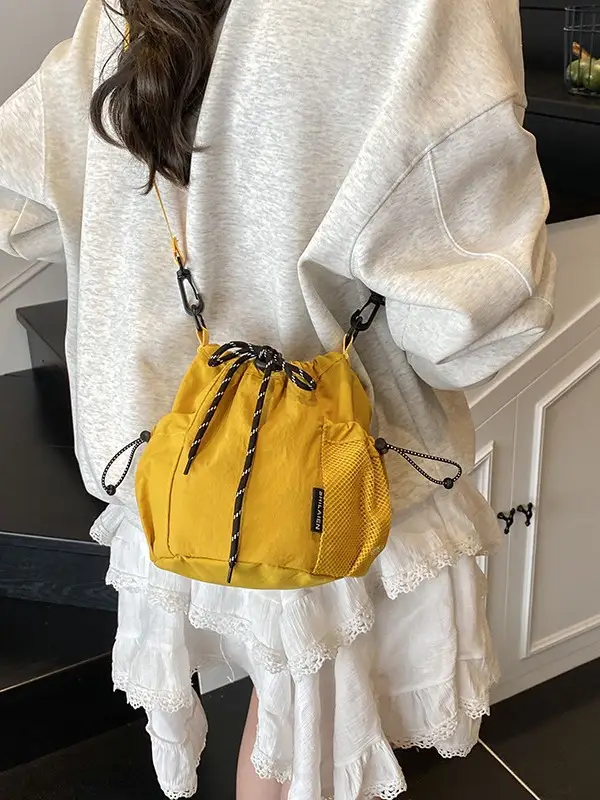 Orange Crossbody Bag for Women with Drawstring Closure