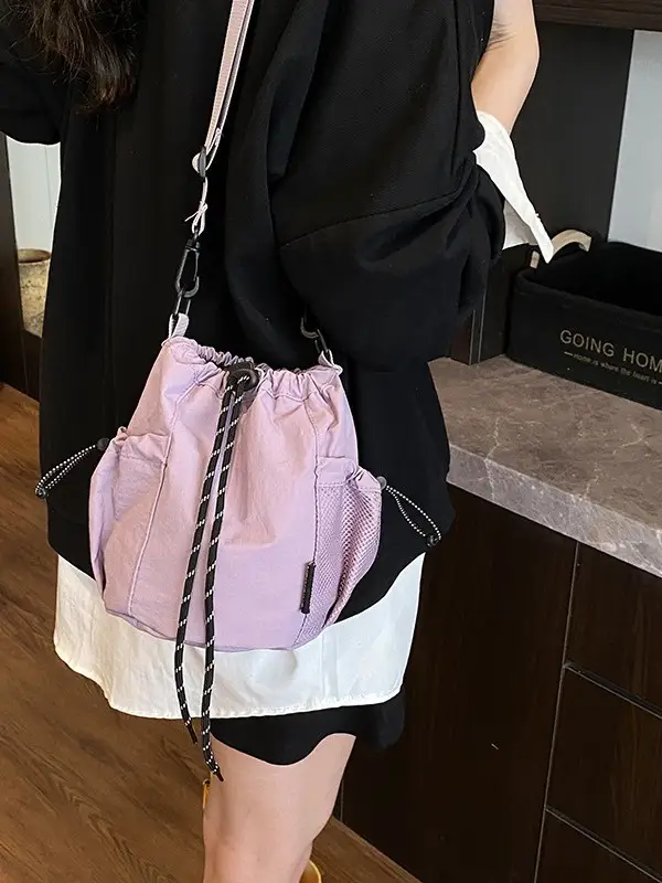 Orange Crossbody Bag for Women with Drawstring Closure