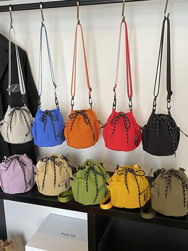 Orange Crossbody Bag for Women with Drawstring Closure