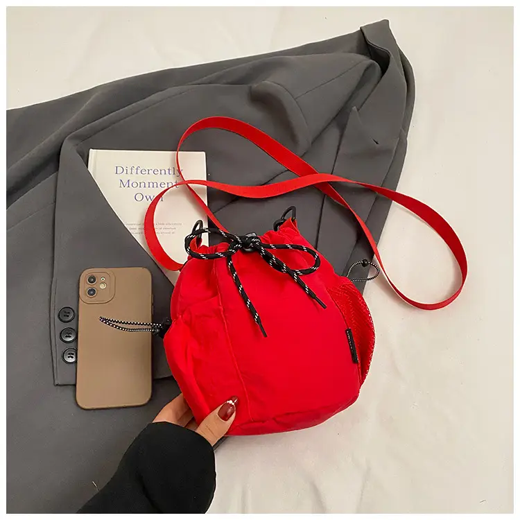 Orange Crossbody Bag for Women with Drawstring Closure