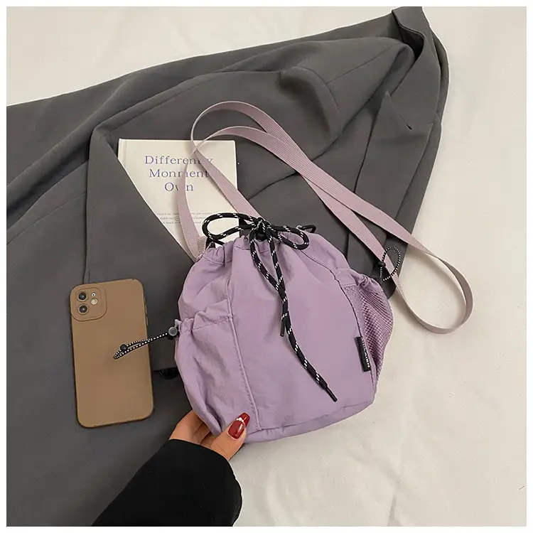Orange Crossbody Bag for Women with Drawstring Closure