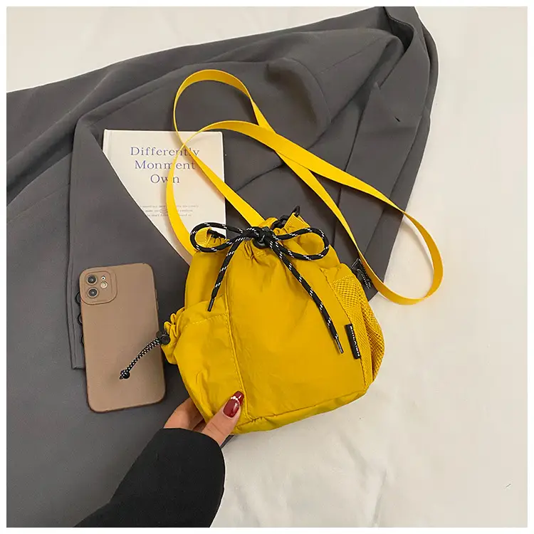Orange Crossbody Bag for Women with Drawstring Closure