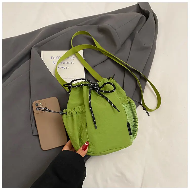 Orange Crossbody Bag for Women with Drawstring Closure
